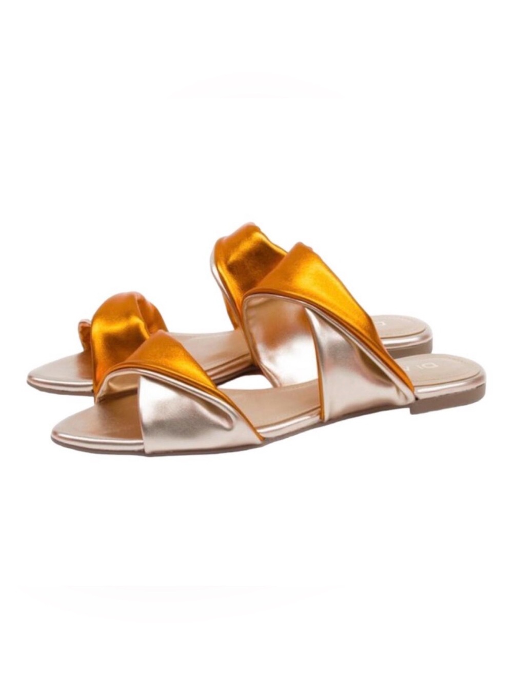 Metallic Orange Slip On Flat Sandals